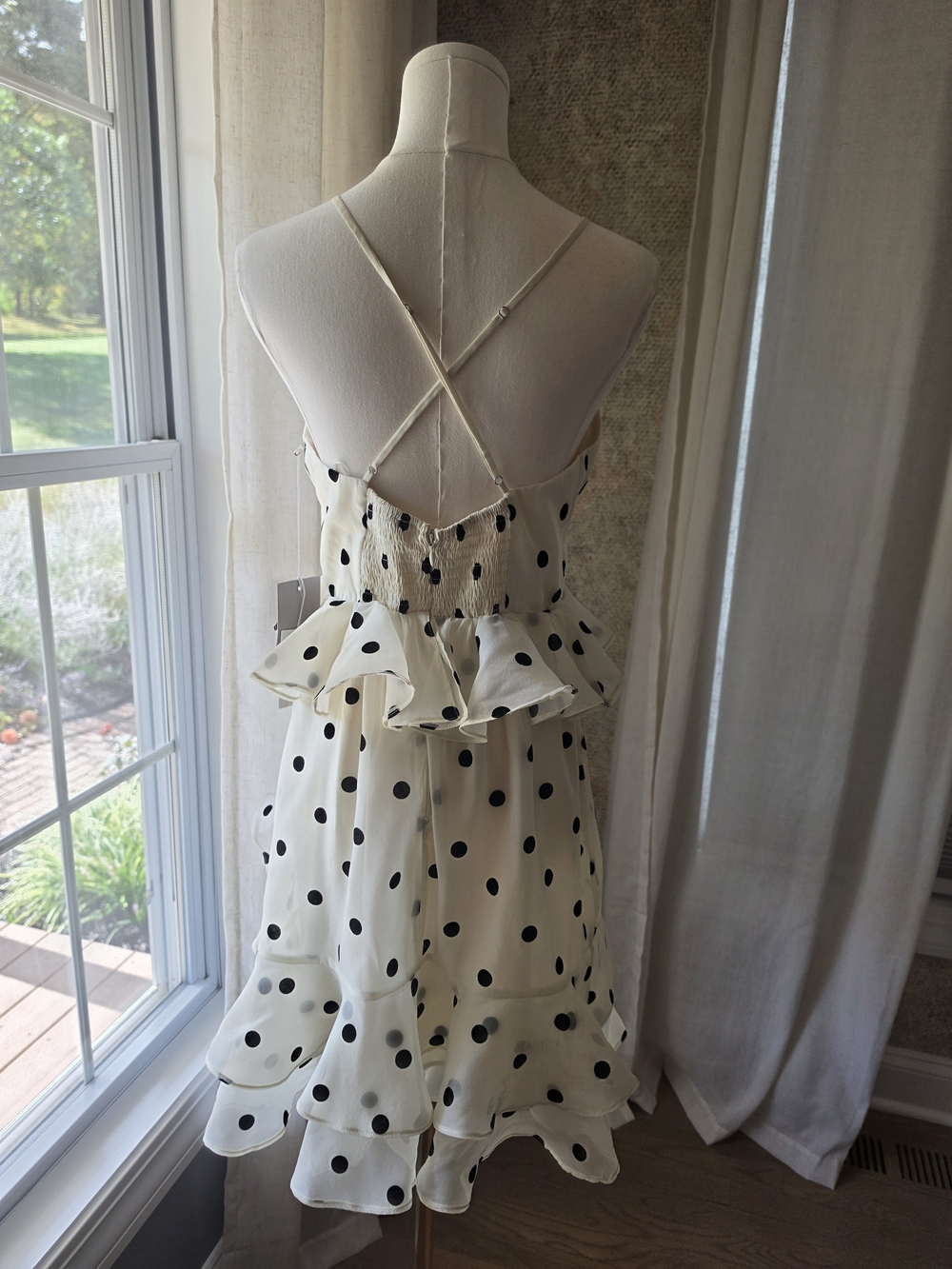 Lucy Paris Remy Polka Dot Rosette Ruffle Mini Dress Cream Black M NWT - Picture 3 of 9